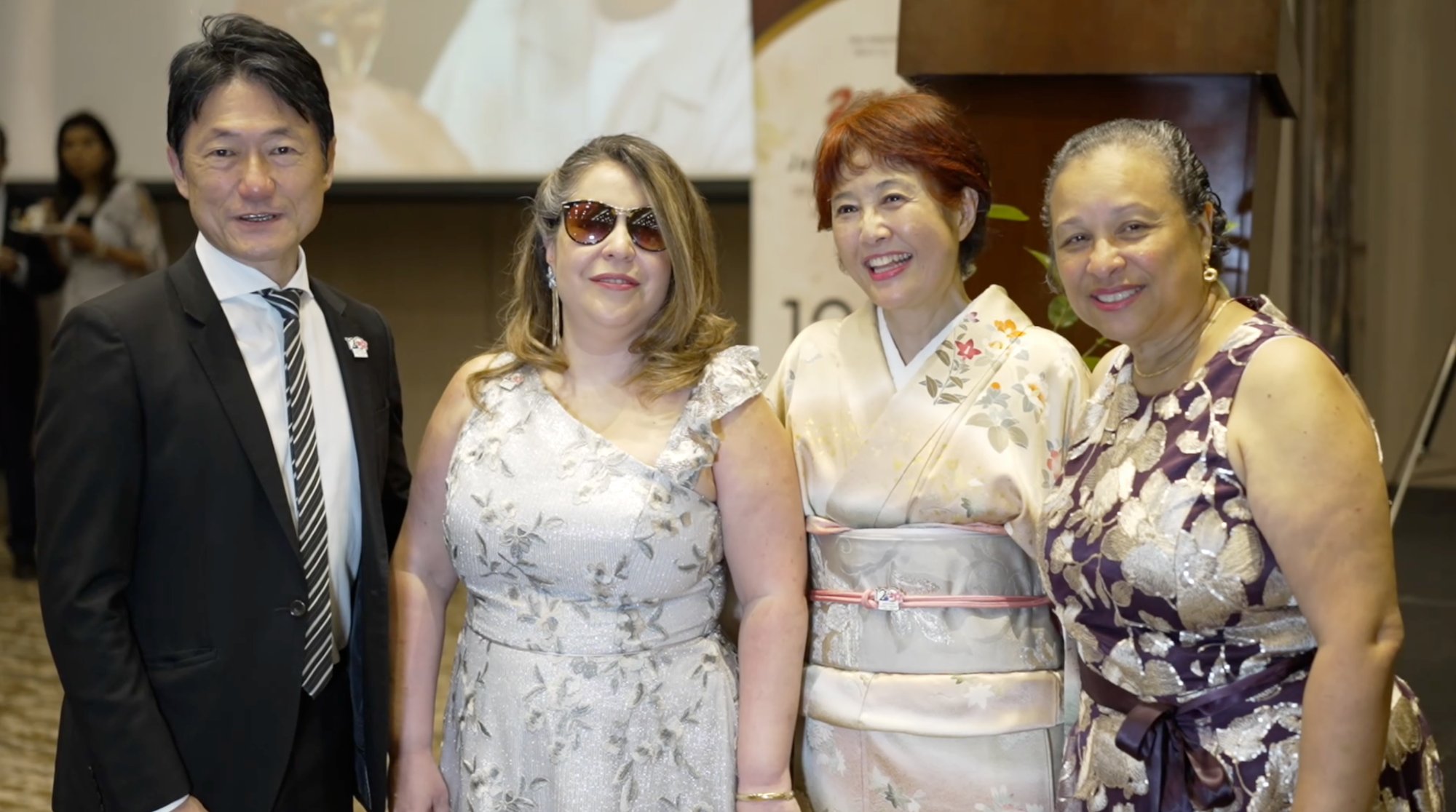 Ambassador Fukushima and his wife with Patricia Vlieg and Vilma Esquivel in Panama